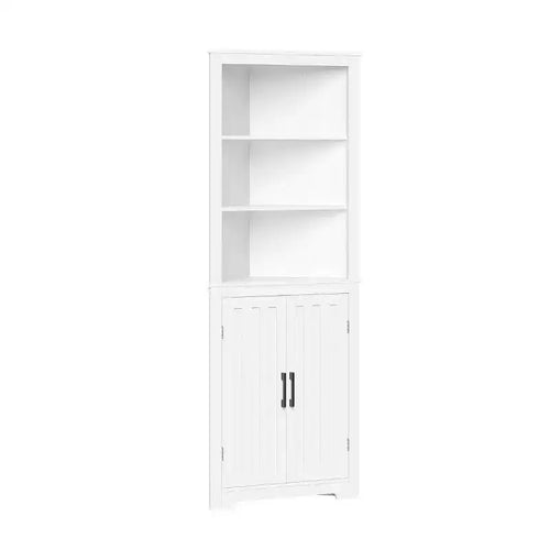 RiverRidge Monroe Tall Corner Bathroom Cabinet Storage Organizer with Doors and an Adjustable Shelf - White