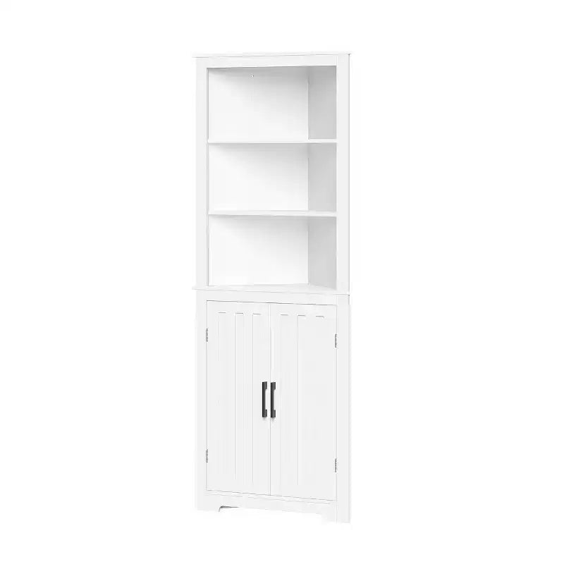 RiverRidge Monroe Tall Corner Bathroom Cabinet Storage Organizer with Doors and an Adjustable Shelf - White