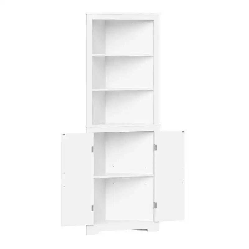 RiverRidge Monroe Tall Corner Bathroom Cabinet Storage Organizer with Doors and an Adjustable Shelf - White
