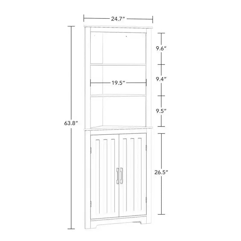 RiverRidge Monroe Tall Corner Bathroom Cabinet Storage Organizer with Doors and an Adjustable Shelf - White