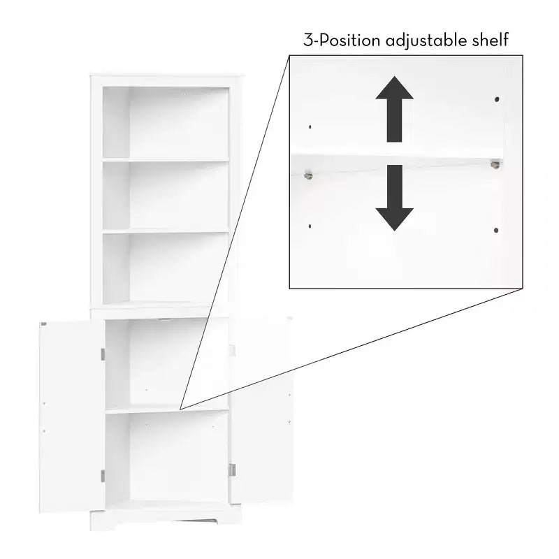 RiverRidge Monroe Tall Corner Bathroom Cabinet Storage Organizer with Doors and an Adjustable Shelf - White