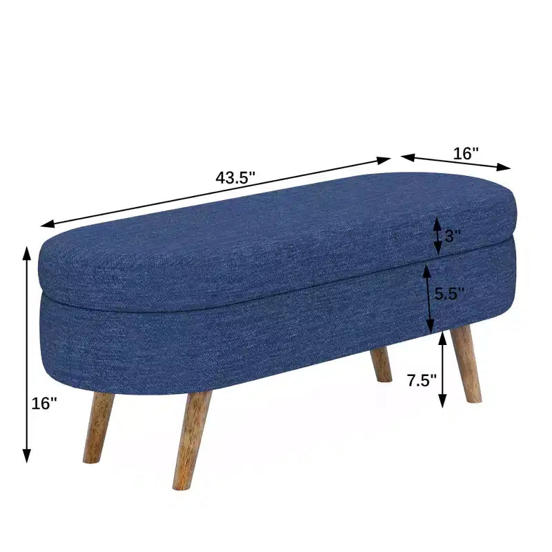 Stylish Ottoman Oval Storage Bench with Rubber Wood Legs, White Upholstered Seat, Perfect for Living Room, Bedroom, Multi-functional & Space-Saving