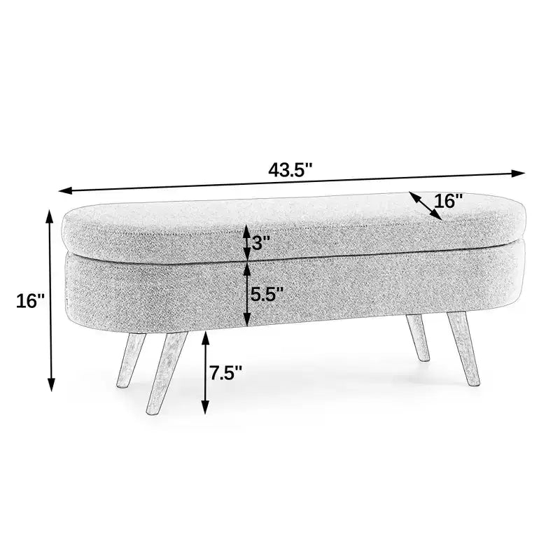 Stylish Ottoman Oval Storage Bench with Rubber Wood Legs, White Upholstered Seat, Perfect for Living Room, Bedroom, Multi-functional & Space-Saving