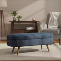 Stylish Ottoman Oval Storage Bench with Rubber Wood Legs, White Upholstered Seat, Perfect for Living Room, Bedroom, Multi-functional & Space-Saving