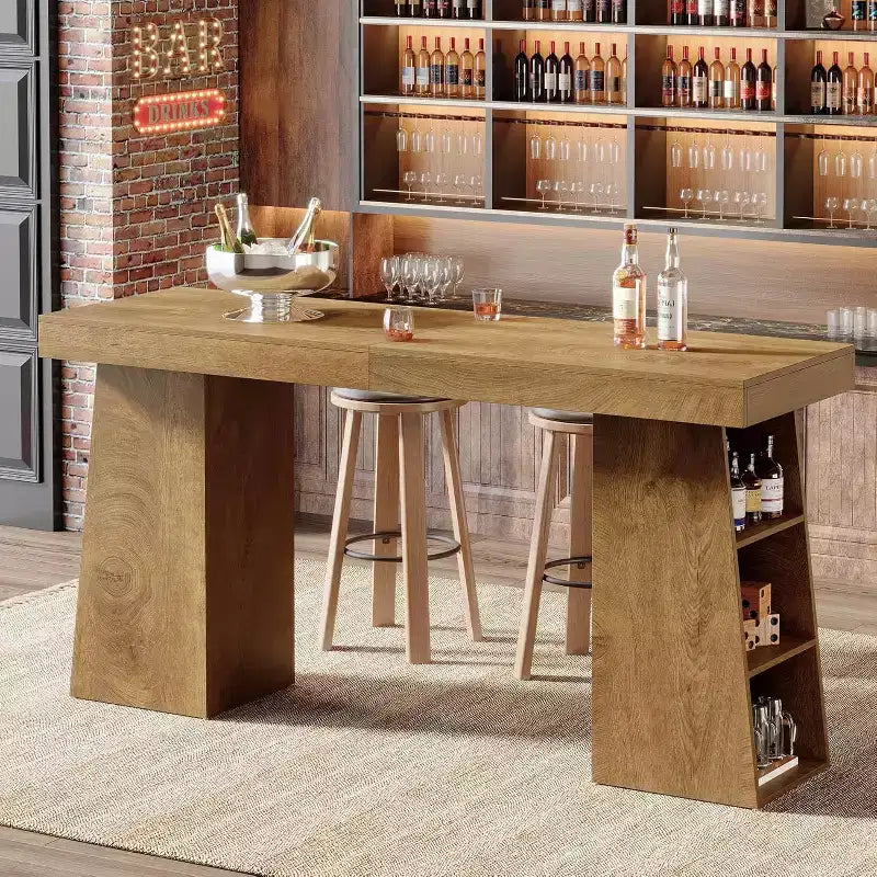 Lantine 63-Inch Long Bar Table with Storage, Counter Height Pub Table Home Bar Unit with Storage Shelves for Dining Room, Coffee Corner, Bistro