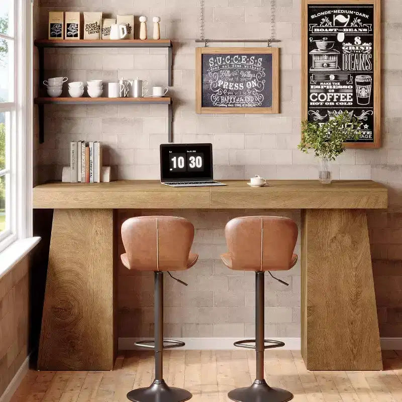 Lantine 63-Inch Long Bar Table with Storage, Counter Height Pub Table Home Bar Unit with Storage Shelves for Dining Room, Coffee Corner, Bistro