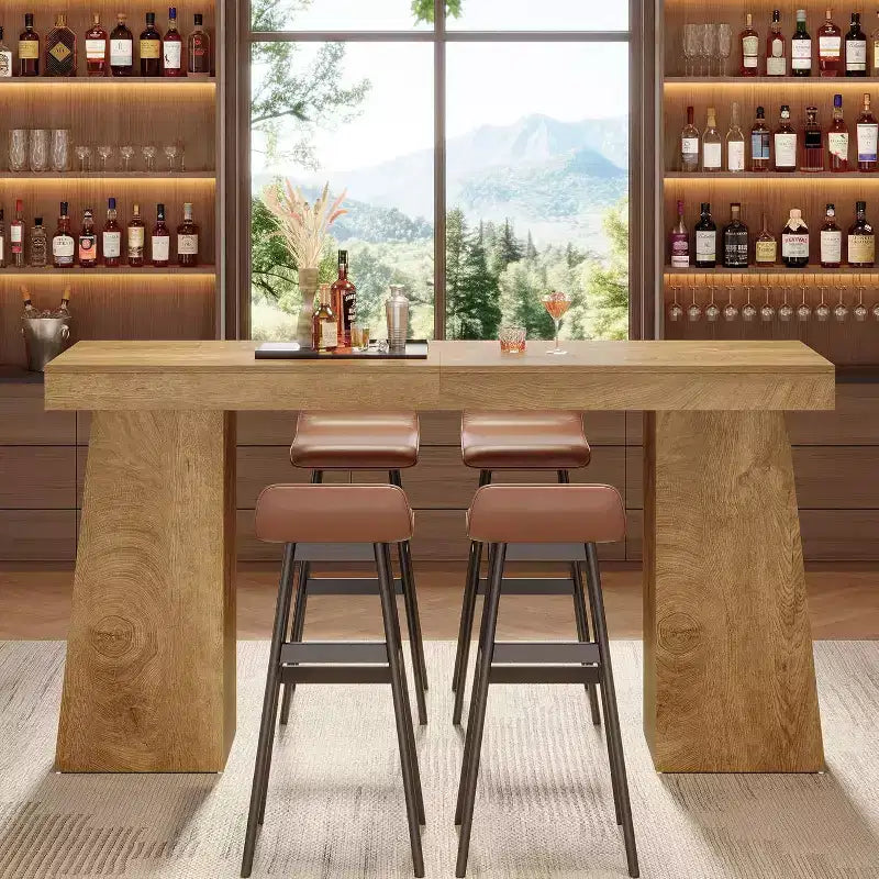 Lantine 63-Inch Long Bar Table with Storage, Counter Height Pub Table Home Bar Unit with Storage Shelves for Dining Room, Coffee Corner, Bistro