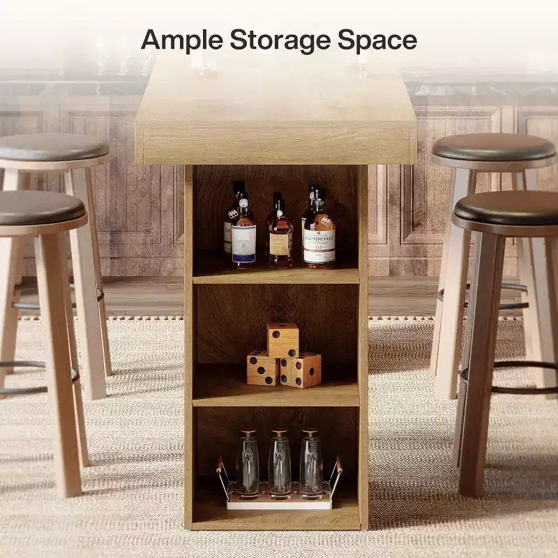 Lantine 63-Inch Long Bar Table with Storage, Counter Height Pub Table Home Bar Unit with Storage Shelves for Dining Room, Coffee Corner, Bistro