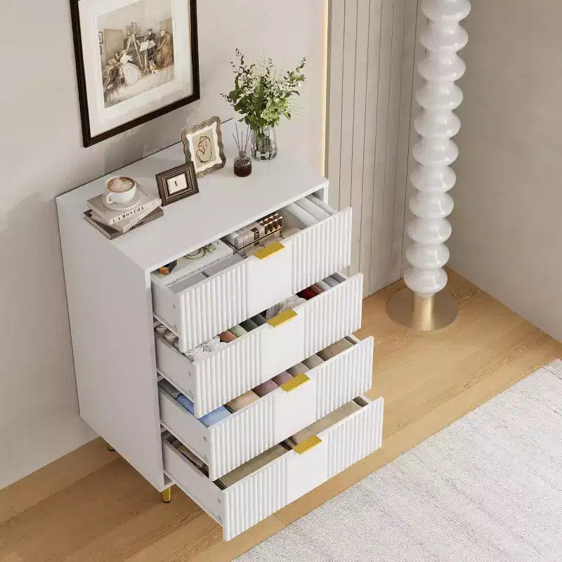 Fluted Dresser for Bedroom with 4 Drawers, 36.9 Tall Modern Chest of Drawers with Metal Handle, Wooden Closet Clothes Storage Organizer