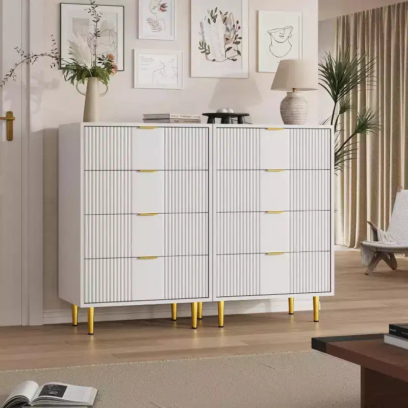 Fluted Dresser for Bedroom with 4 Drawers, 36.9 Tall Modern Chest of Drawers with Metal Handle, Wooden Closet Clothes Storage Organizer