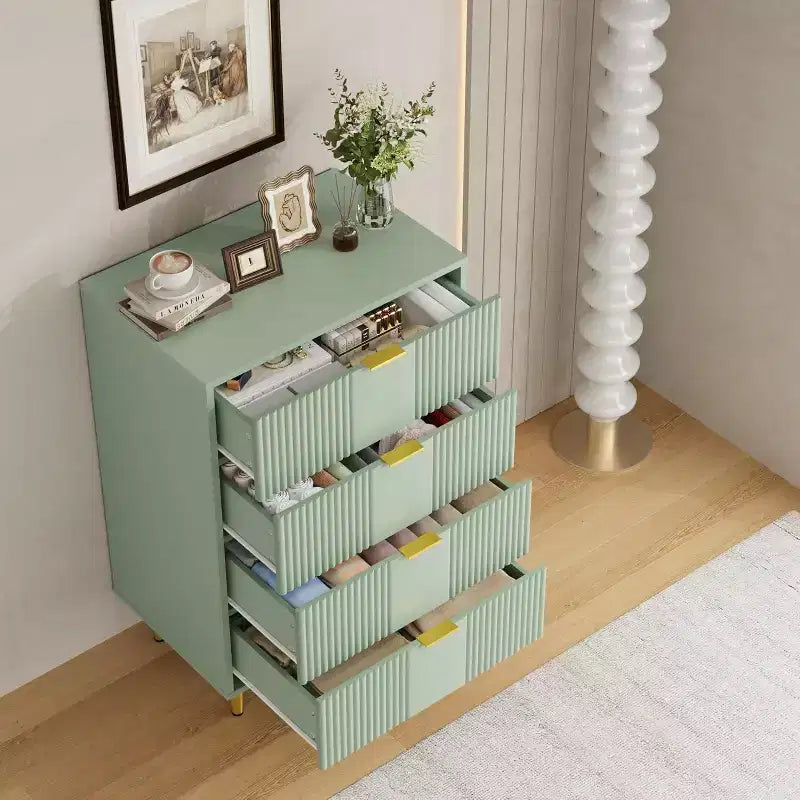 Fluted Dresser for Bedroom with 4 Drawers, 36.9 Tall Modern Chest of Drawers with Metal Handle, Wooden Closet Clothes Storage Organizer