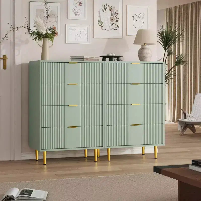 Fluted Dresser for Bedroom with 4 Drawers, 36.9 Tall Modern Chest of Drawers with Metal Handle, Wooden Closet Clothes Storage Organizer