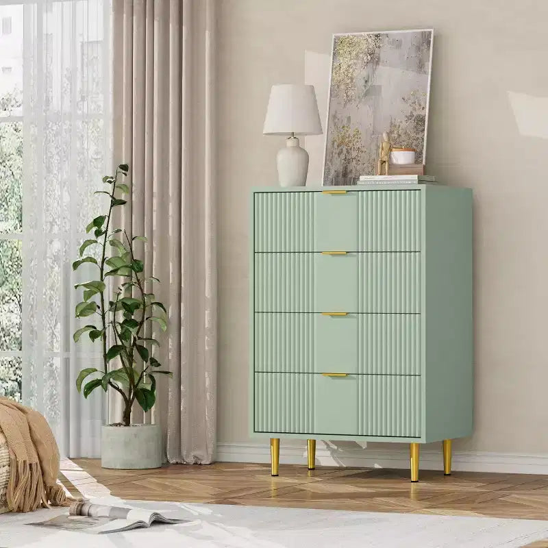 Fluted Dresser for Bedroom with 4 Drawers, 36.9 Tall Modern Chest of Drawers with Metal Handle, Wooden Closet Clothes Storage Organizer
