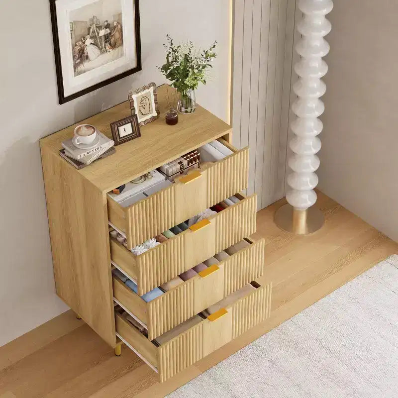 Fluted Dresser for Bedroom with 4 Drawers, 36.9 Tall Modern Chest of Drawers with Metal Handle, Wooden Closet Clothes Storage Organizer
