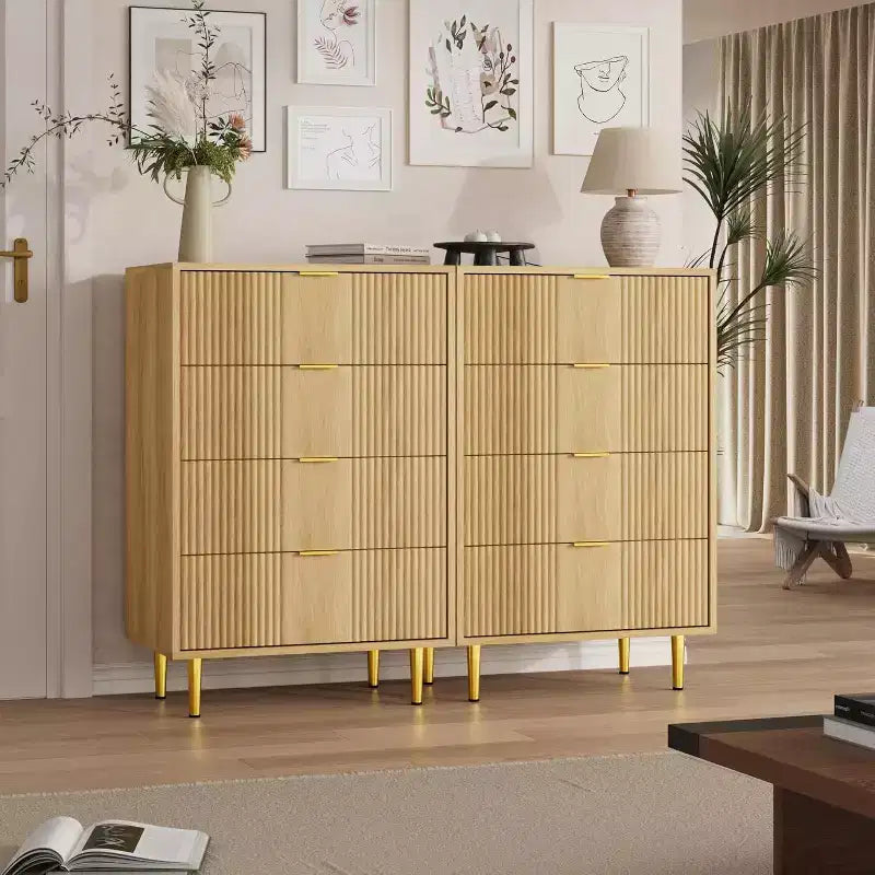 Fluted Dresser for Bedroom with 4 Drawers, 36.9 Tall Modern Chest of Drawers with Metal Handle, Wooden Closet Clothes Storage Organizer