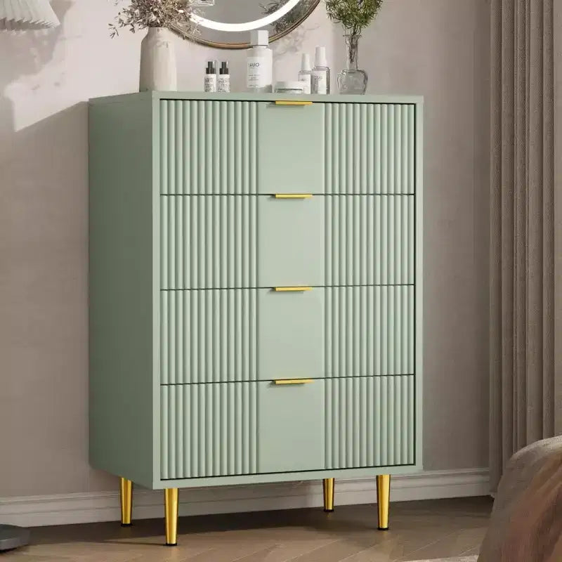 Fluted Dresser for Bedroom with 4 Drawers, 36.9 Tall Modern Chest of Drawers with Metal Handle, Wooden Closet Clothes Storage Organizer