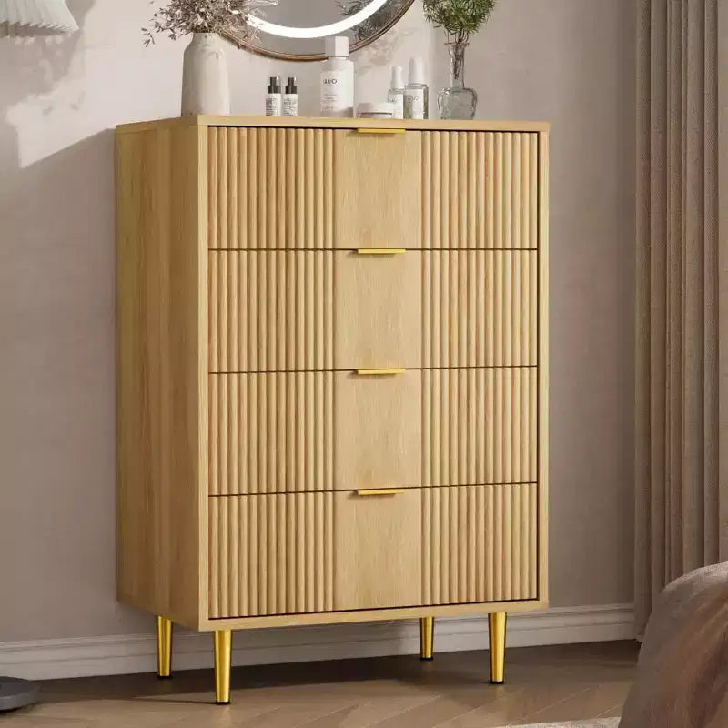 Fluted Dresser for Bedroom with 4 Drawers, 36.9 Tall Modern Chest of Drawers with Metal Handle, Wooden Closet Clothes Storage Organizer