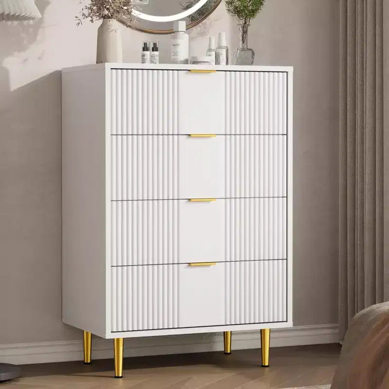 Fluted Dresser for Bedroom with 4 Drawers, 36.9 Tall Modern Chest of Drawers with Metal Handle, Wooden Closet Clothes Storage Organizer