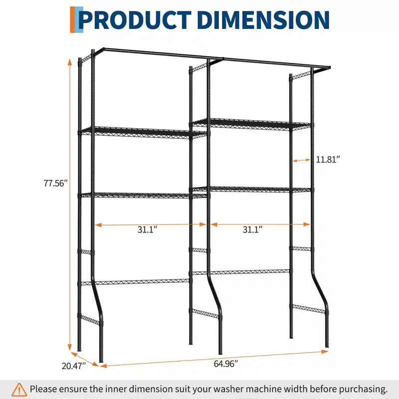 COZONY Over Washer Dryer Storage Shelves, 4-Tier Heavy Duty Laundry Organizer with Adjustable Drying Rods and Hooks