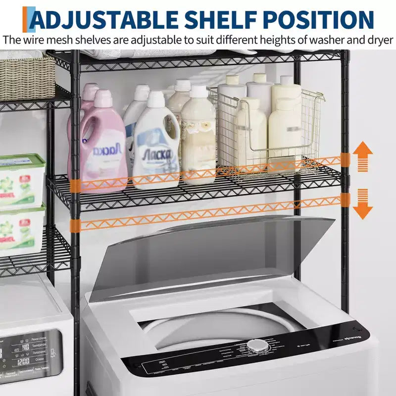 COZONY Over Washer Dryer Storage Shelves, 4-Tier Heavy Duty Laundry Organizer with Adjustable Drying Rods and Hooks