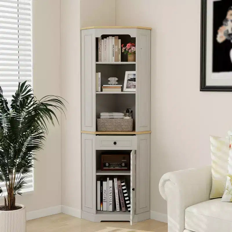 68 Tall Corner Cabinet, 3 Tier Freestanding Bar Storage Cabinet, Corner Bathroom Cabinet