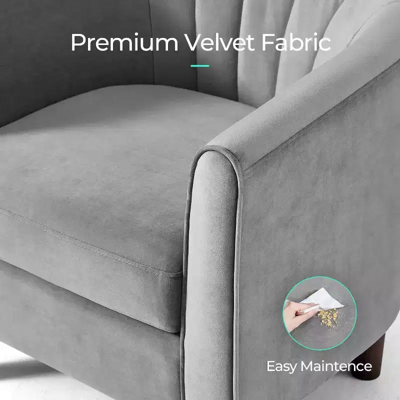 Barrel Chair with Ottoman, Velvet Accent Chair Round Armchair Reading Chair with Footrest for Bedroom, Small Spaces