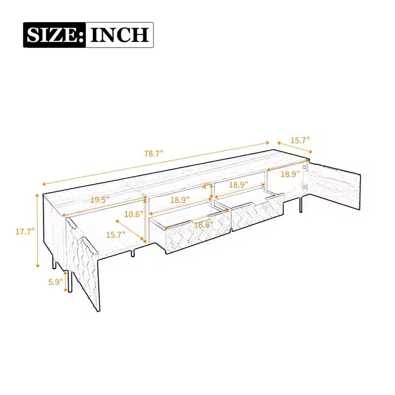 GDFStudio Rishi 78 Modern TV Stand with Diamond Interwoven Pattern and Metal Legs