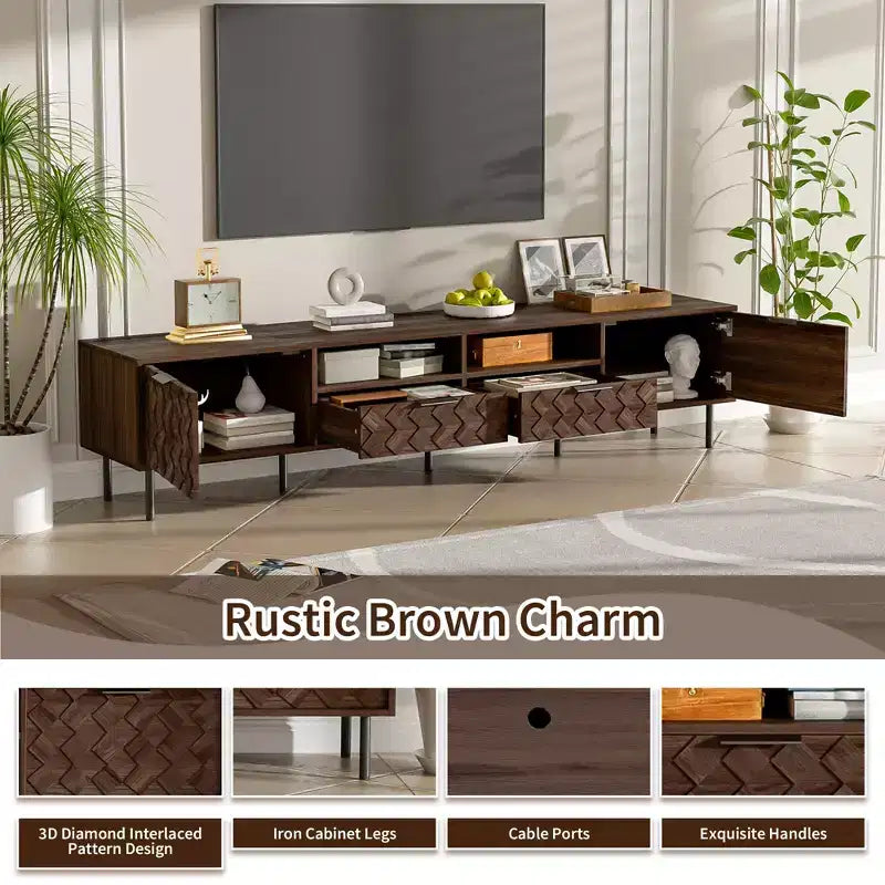 GDFStudio Rishi 78 Modern TV Stand with Diamond Interwoven Pattern and Metal Legs