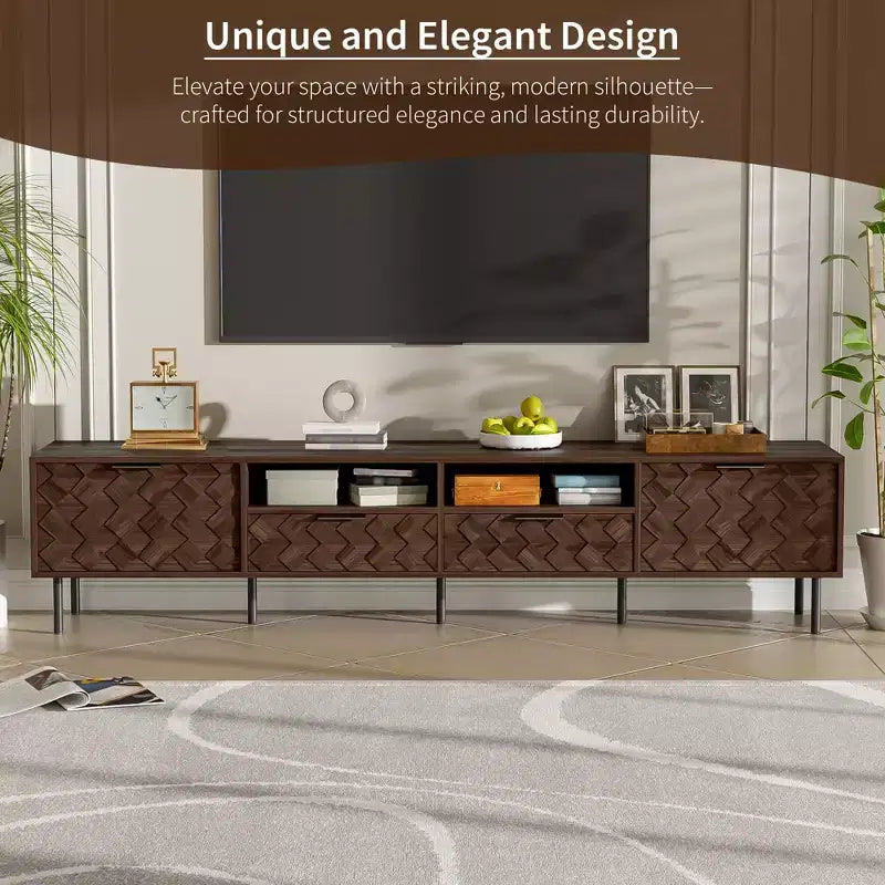 GDFStudio Rishi 78 Modern TV Stand with Diamond Interwoven Pattern and Metal Legs