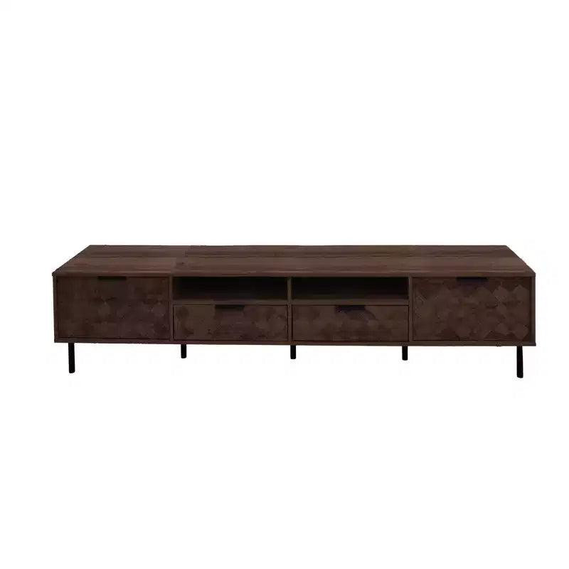 GDFStudio Rishi 78 Modern TV Stand with Diamond Interwoven Pattern and Metal Legs