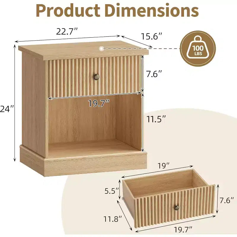 Modern Mid-Century Nightstand with Drawer & Open Shelf - Compact Bedside Table for Bedroom Storage