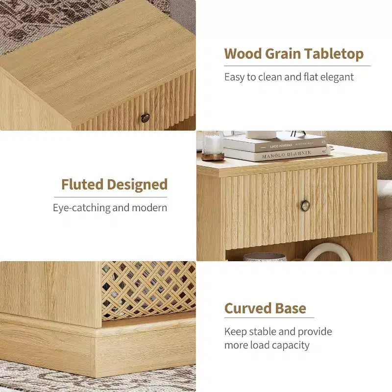 Modern Mid-Century Nightstand with Drawer & Open Shelf - Compact Bedside Table for Bedroom Storage