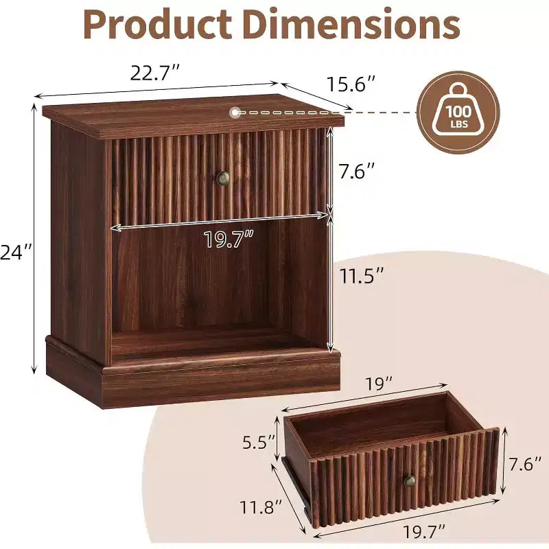 Modern Mid-Century Nightstand with Drawer & Open Shelf - Compact Bedside Table for Bedroom Storage