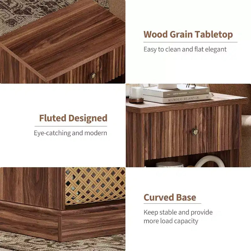 Modern Mid-Century Nightstand with Drawer & Open Shelf - Compact Bedside Table for Bedroom Storage