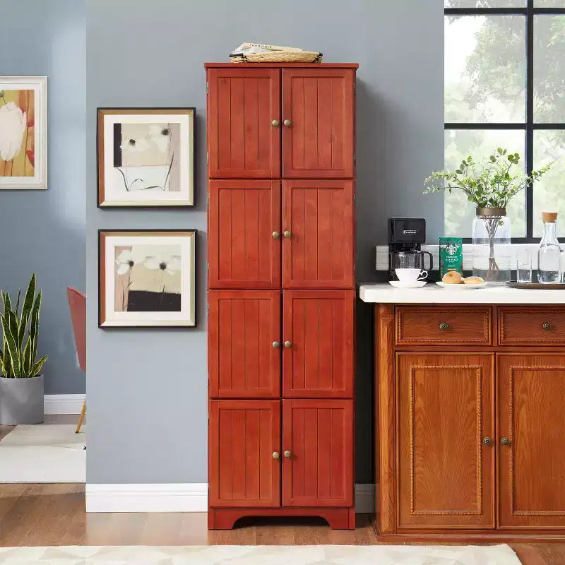 72 Freestanding Tall Storage Cabinet with Doors, Wood Grain Finish, Multi-Purpose Bookshelf Cabinet for Living Room or Office-Panipeachy