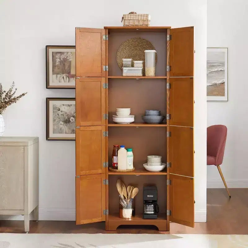 72 Freestanding Tall Storage Cabinet with Doors, Wood Grain Finish, Multi-Purpose Bookshelf Cabinet for Living Room or Office-Panipeachy