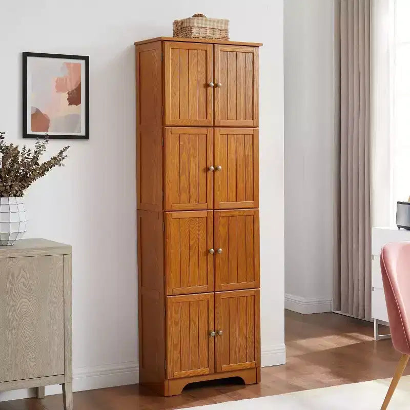 72 Freestanding Tall Storage Cabinet with Doors, Wood Grain Finish, Multi-Purpose Bookshelf Cabinet for Living Room or Office-Panipeachy