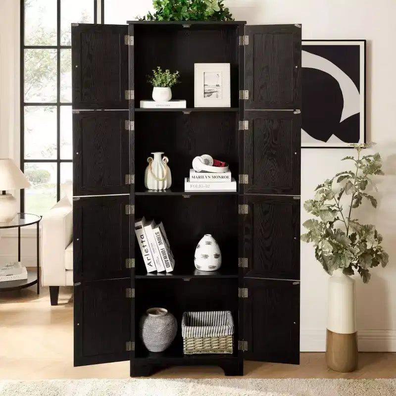 72 Freestanding Tall Storage Cabinet with Doors, Wood Grain Finish, Multi-Purpose Bookshelf Cabinet for Living Room or Office-Panipeachy