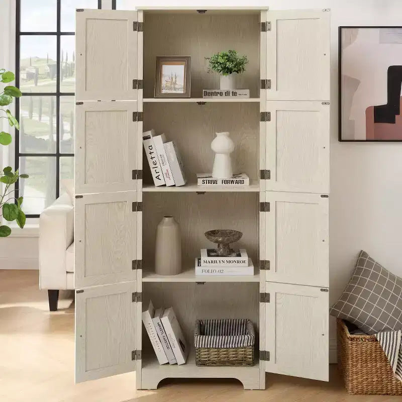 72 Freestanding Tall Storage Cabinet with Doors, Wood Grain Finish, Multi-Purpose Bookshelf Cabinet for Living Room or Office-Panipeachy