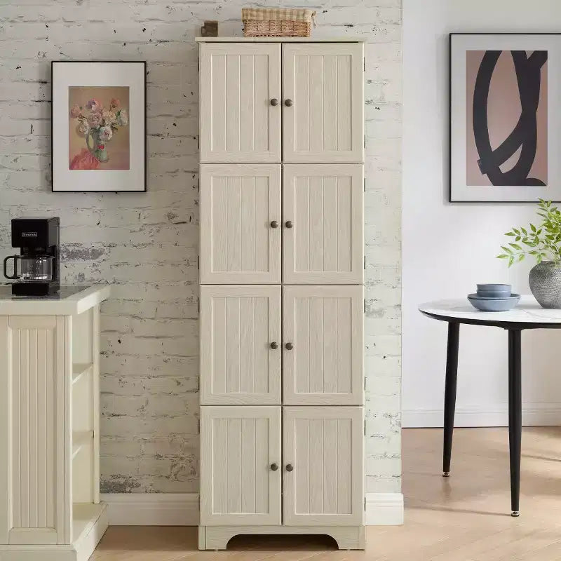 72 Freestanding Tall Storage Cabinet with Doors, Wood Grain Finish, Multi-Purpose Bookshelf Cabinet for Living Room or Office-Panipeachy