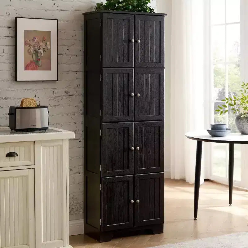 72 Freestanding Tall Storage Cabinet with Doors, Wood Grain Finish, Multi-Purpose Bookshelf Cabinet for Living Room or Office-Panipeachy