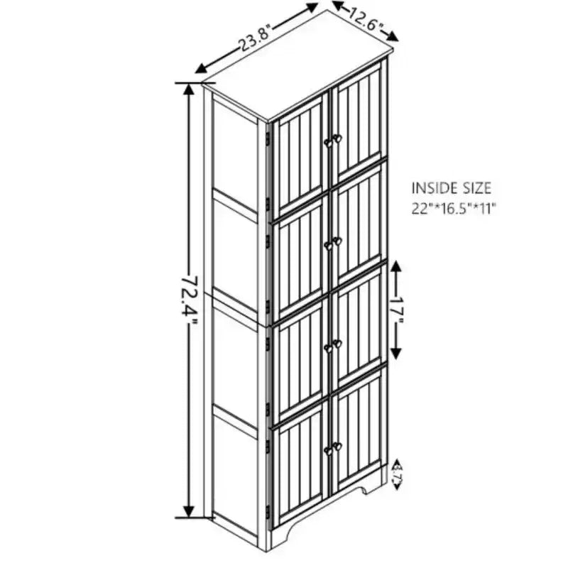 72 Freestanding Tall Storage Cabinet with Doors, Wood Grain Finish, Multi-Purpose Bookshelf Cabinet for Living Room or Office-Panipeachy