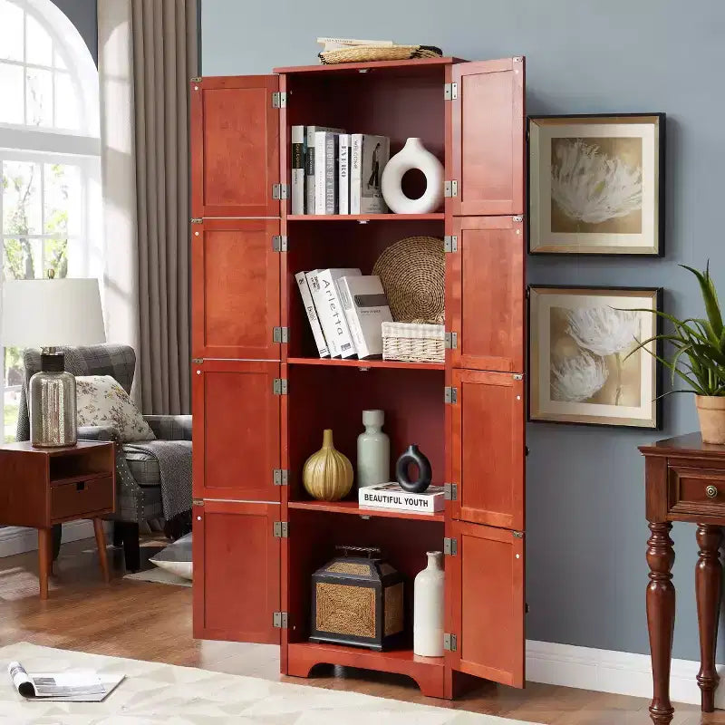 72 Freestanding Tall Storage Cabinet with Doors, Wood Grain Finish, Multi-Purpose Bookshelf Cabinet for Living Room or Office-Panipeachy