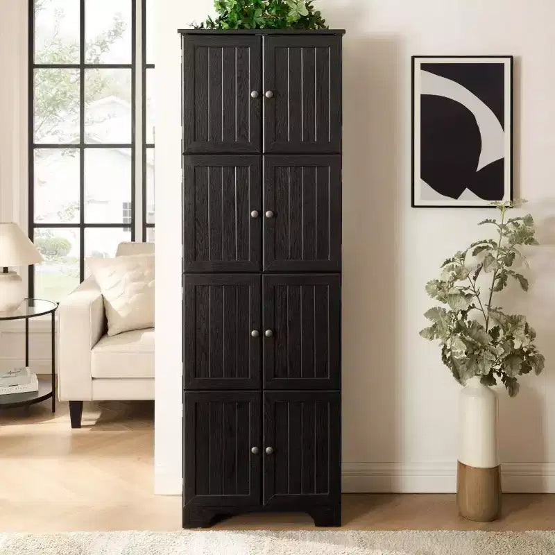 72 Freestanding Tall Storage Cabinet with Doors, Wood Grain Finish, Multi-Purpose Bookshelf Cabinet for Living Room or Office-Panipeachy