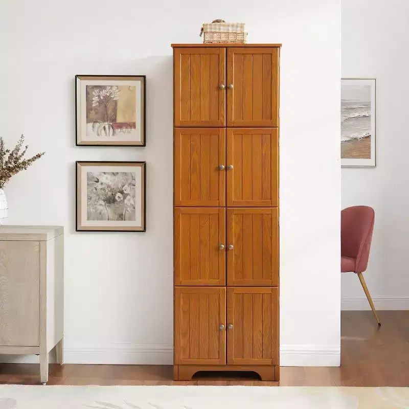 72 Freestanding Tall Storage Cabinet with Doors, Wood Grain Finish, Multi-Purpose Bookshelf Cabinet for Living Room or Office-Panipeachy