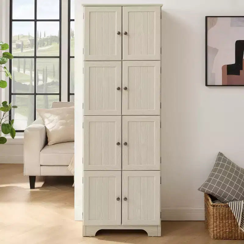 72 Freestanding Tall Storage Cabinet with Doors, Wood Grain Finish, Multi-Purpose Bookshelf Cabinet for Living Room or Office-Panipeachy