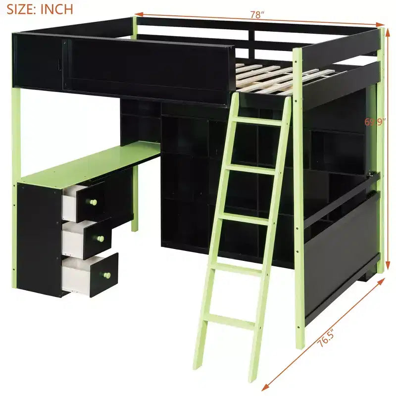 GDF Studio Schultz Wood Loft Bed with Desk, Ample Storage Space and Light