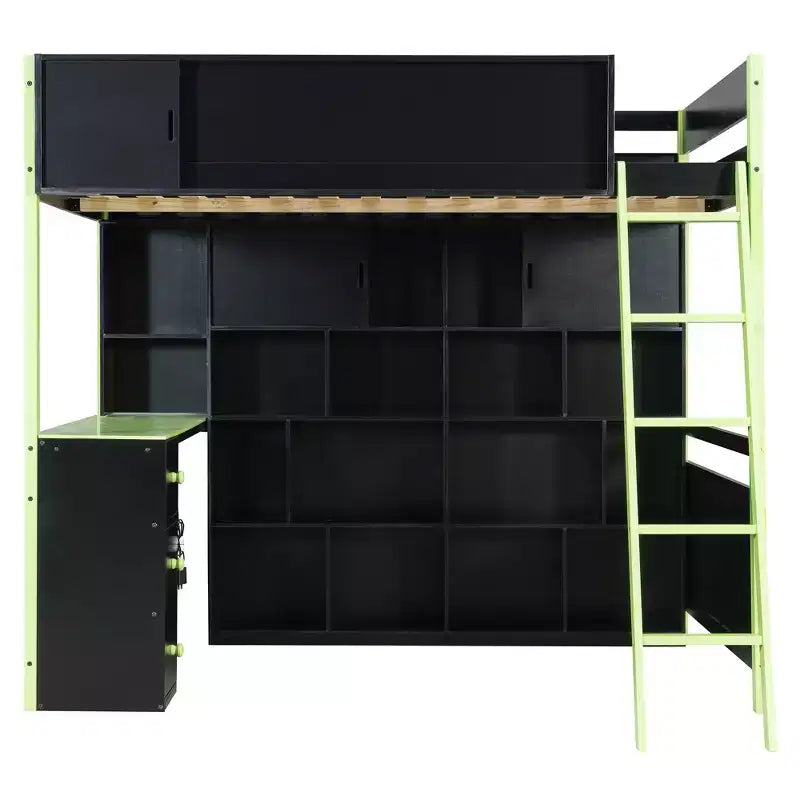 GDF Studio Schultz Wood Loft Bed with Desk, Ample Storage Space and Light