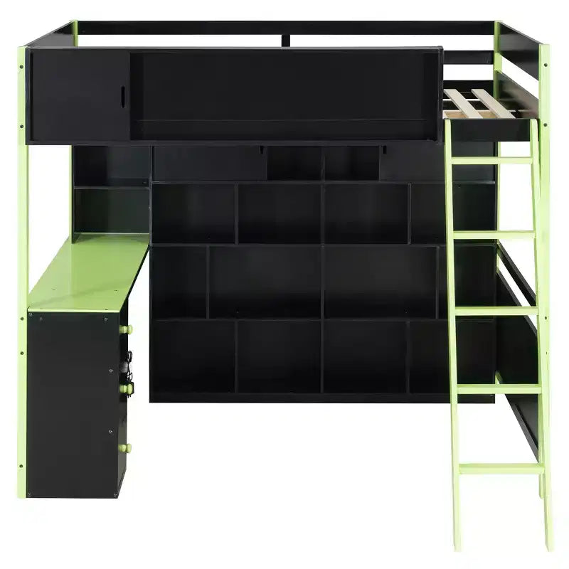 GDF Studio Schultz Wood Loft Bed with Desk, Ample Storage Space and Light