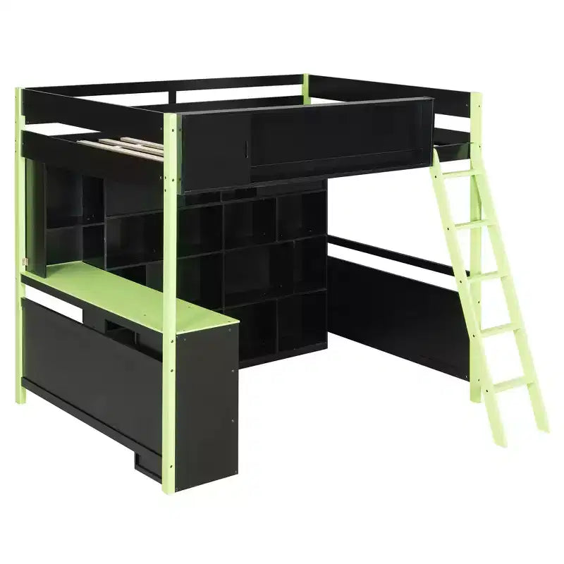 GDF Studio Schultz Wood Loft Bed with Desk, Ample Storage Space and Light